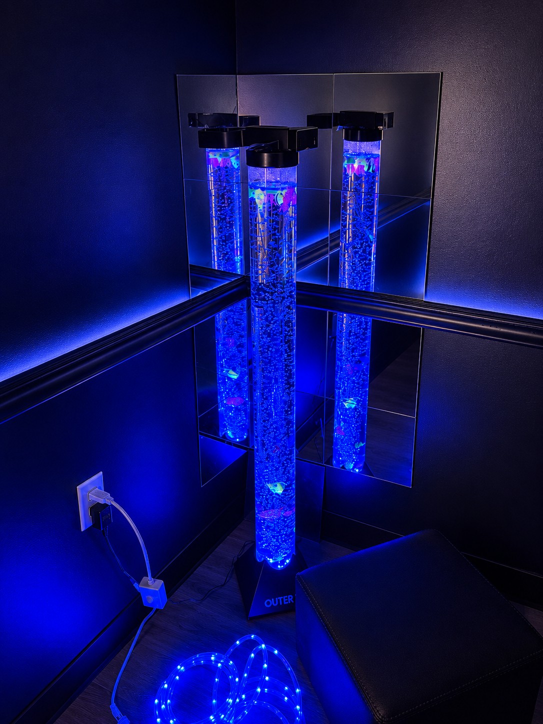 Sensory room with bubble tube and LED lights